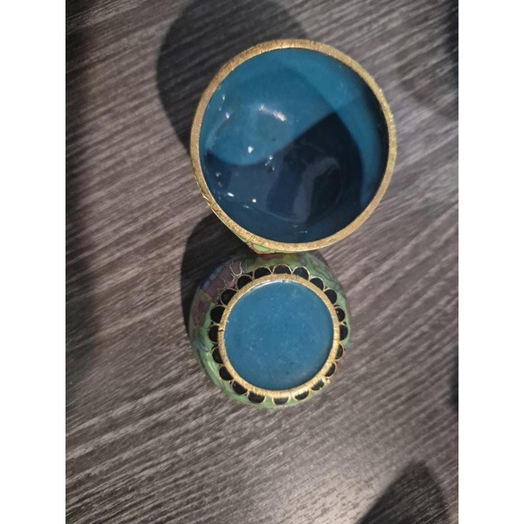 1970's Vintage Owl Trinket Jewelry Ring Box Brass Cloisonne Enamel 2" Tall (C) - Picture 6 of 7